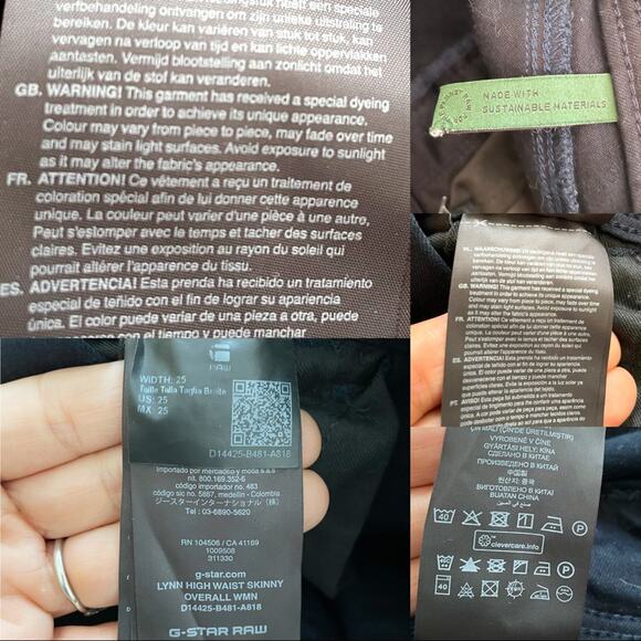 NWT G-STAR RAW Sz 25 x 29 Women’s LYNN HIGH WAIST SKINNY OVERALL JEANS Stretch - Picture 4 of 13